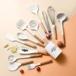 LMK019 Wooden Handle Silicone Spatula Kitchenware 9 Pieces Cooking Tools Silicone Cooking Utensils Set