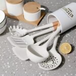 LMK024 Household Wooden handle Kitchen Utensil 5 Pieces Kitchenware Cooking Tools Silicone Kitchenware Set